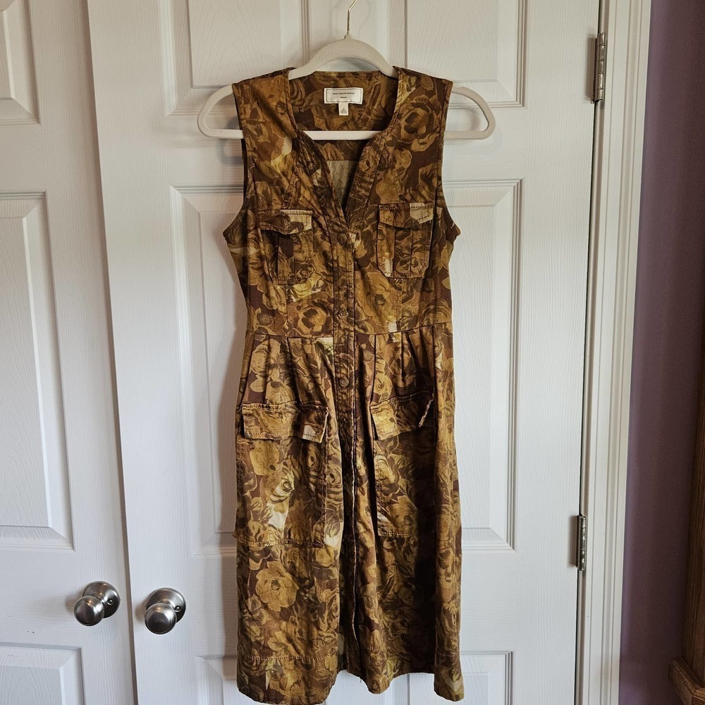 Moulinette Soeurs Brown Brassica Floral Button Up Cargo pocket dress Size‎ 2